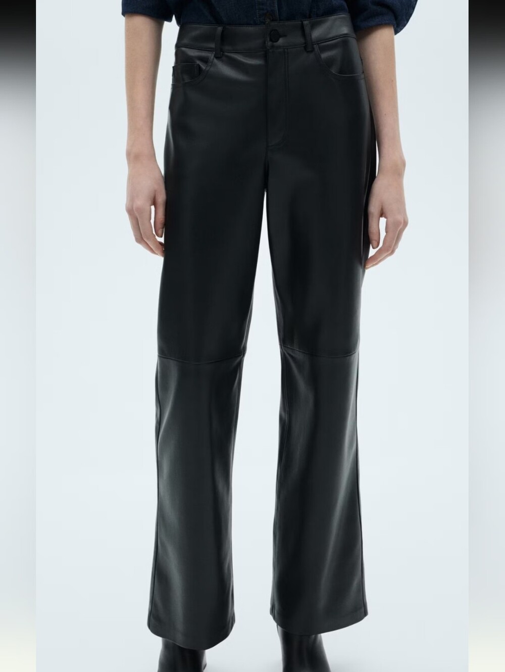 MNG Black Faux Leather Straight-Leg Pants Trousers Classic 5-Pocket Style Sz 10